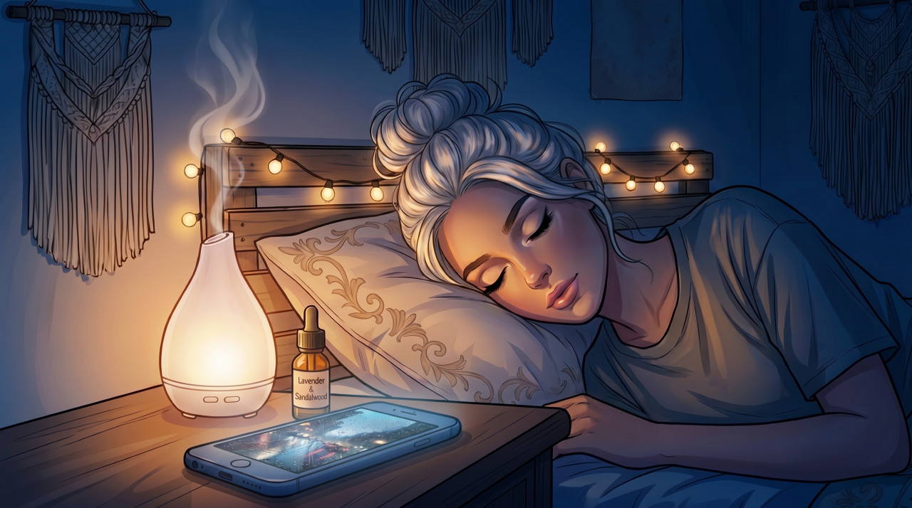 Asleep, the phone resting on the nightstand