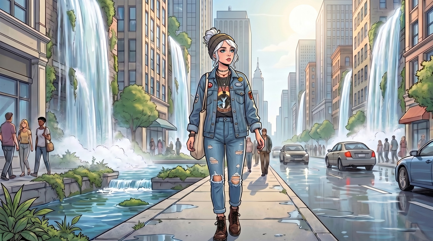 Her dream — a city turned to waterfalls and green